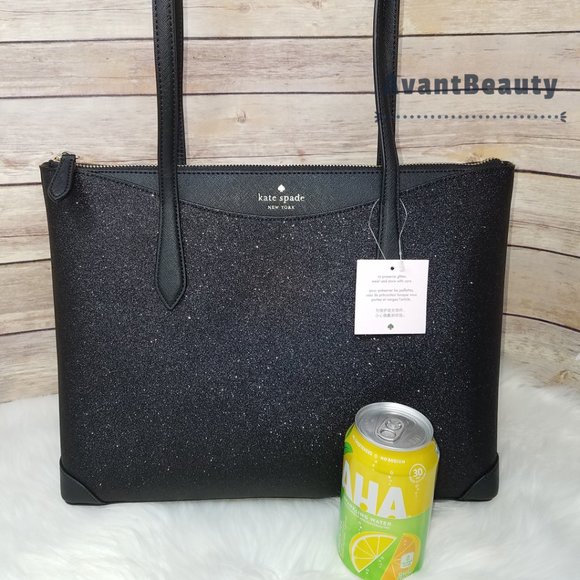Kate Spade Joeley Lola Shimmy Glitter Top Zip Tote Shoulder Bag Black - Picture 5 of 12